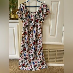Tattooed printed off shoulder maxi dress
